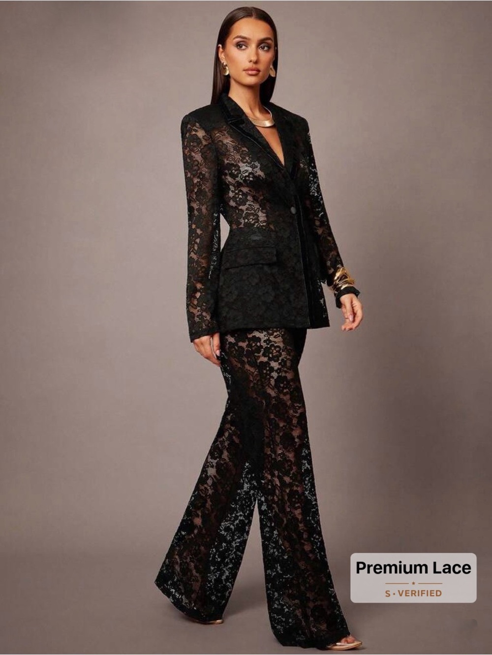 Sheer Black Lace Wide-Leg  Pants